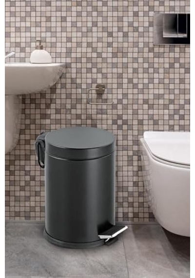 Çöp Kovası Tuvalet Wc Fırçası Çöp Kovası 2'li Seti Siyah 5 Litre Siyah