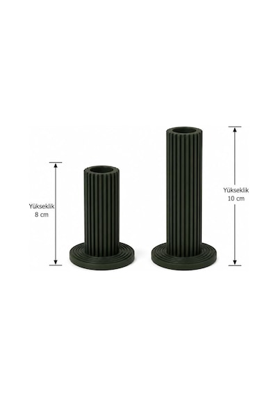 Modern Sütun Tasarımlı Şamdan Seti, Koyu Yeşil, 2'li, Minimalist Dekoratif Mumluk, 8 Cm Ve 10 Cm / Pla 3d Baskı Çok Renkli