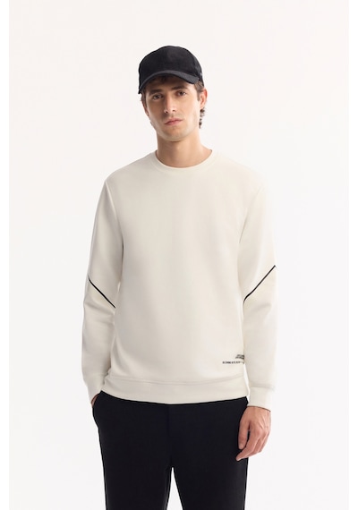 Avva Erkek Ekru Bisiklet Yaka Pamuklu Bi-stretch Baskılı Regular Fit Sweatshirt A52y1258