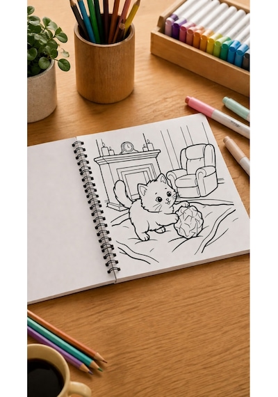 Cozy House Cats Ev Kedileri 20x20 Cm Büyük Boyama Kitabı, Çocuklar Yetişkinler