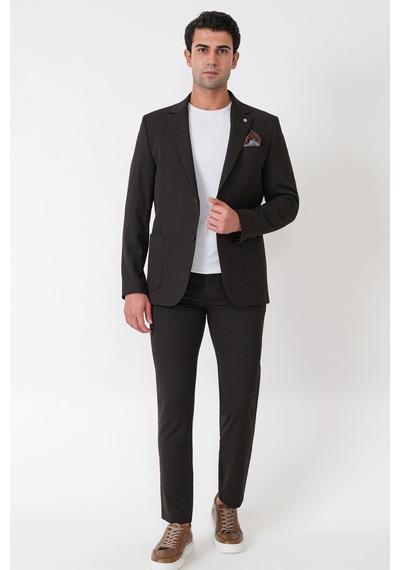 Comfort Fit Esnek Pamuklu Torba Cep Kahverengi Blazer Ceket C 743