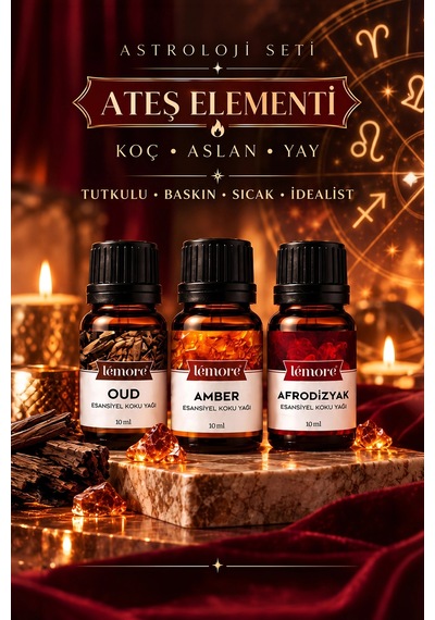 Astroloji Ateş Elementi Seti 3 Lü Esansiyel Koku Yağı Koç Aslan Yay, Difüzör Ve Buhurdanlık Esansı Çok Çeşitli