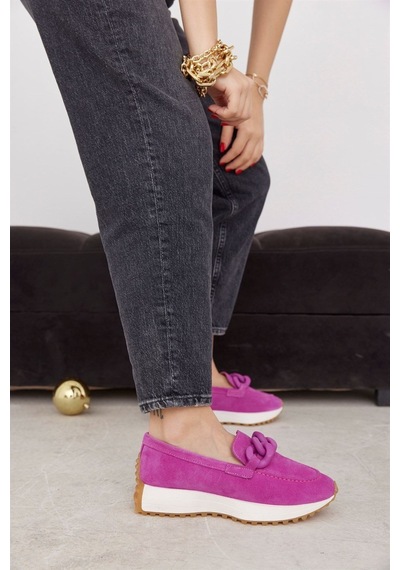 Darius Pembe Hakiki Süet Zincir Aksesuarlı Kadın Sneaker-Pembe