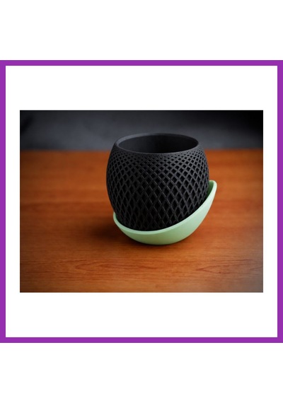 Bezos 3d Baskı Küre Saksı - Kafes Dokulu İki Parçalı Dekoratif Saksı - Siyah-mint Bty Standart