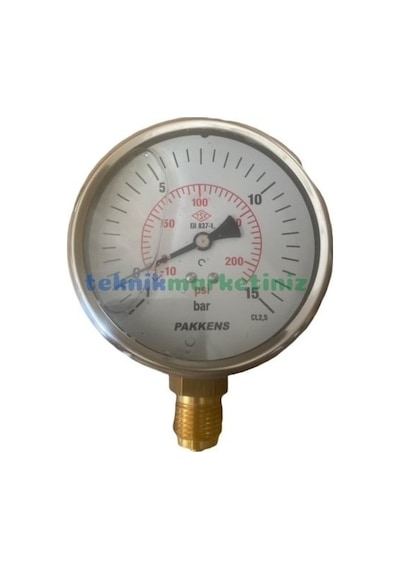 100MM -1/+15 Bar ALT Çıkış 1/2" Gliserinli ManovakuMMetre Pakkens
