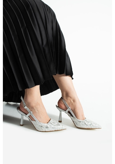 Lebibe Shoes Lısa Kadın Gümüş Sivri Burun 7 Cm Topuklu Çiçek Dantel Desenli Rugan Slingback Ayakkabı Lebibe Shoes Lısa Kadın Gümüş Sivri Burun 7 Cm Topuklu Çiçek Dantel Desenli Rugan Slingback Ayakkabı