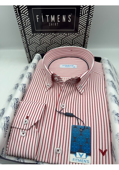 Slim Fit Uzun Kol Premium Çizgili Yaka Düğmeli Hediye Kutulu Erkek Gömlek Fs-004440 - Bordo-3181 Slim Fit Uzun Kol Premium Çizgili Yaka Düğmeli Hediye Kutulu Erkek Gömlek Fs-004440 - Bordo-3181
