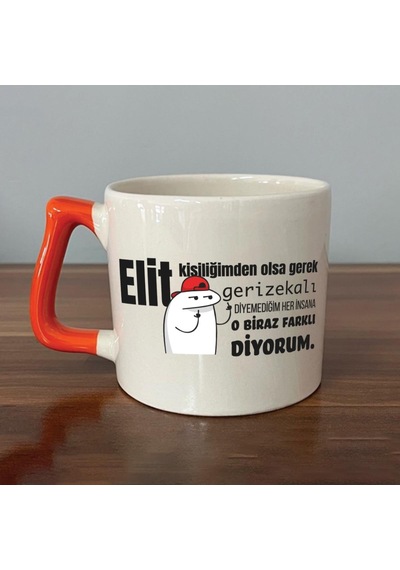 Elit Kişiliğimden Olsa Gerek Baskılı Turuncu Kulplu D Kupa