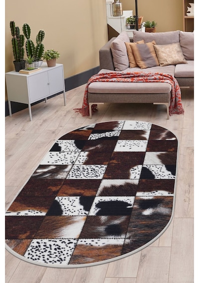 Dijidekor Halı Kahverengi Dr01 Yıkanabilir Oval Kesme İnce Yo... Kahverengi