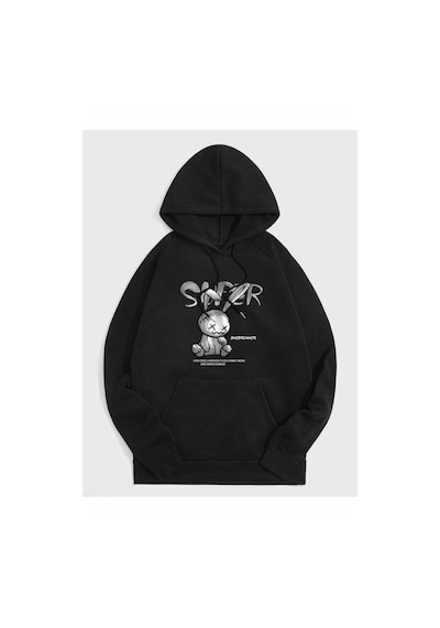Altamira Tavşan Baskılı Oversize Kapüşonlu Sweatshirt 001