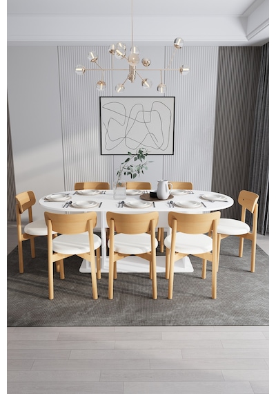 Modern 8 Kişilik Mutfak Yemek Masası Ve Sandalye %100 Mdf Mutfak Yemek Odası Masası Takımı Ymt08 Beyaz Modern 8 Kişilik Mutfak Yemek Masası Ve Sandalye %100 Mdf Mutfak Yemek Odası Masası Takımı Ymt08 Beyaz