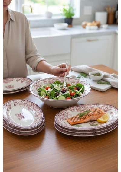 5 Parça Porselen Velour Maroon Salata Kayık Seti-5575 Çok Renkli