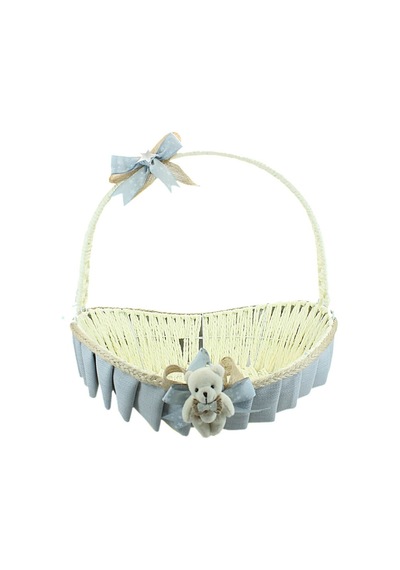 Saplı Oval Kumaş Süslü Sepet 36 Cm Orta Boy Gri