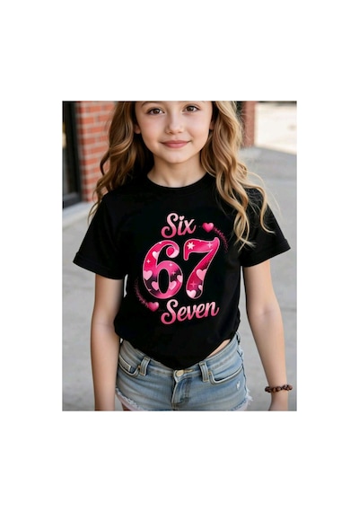 Stil X Sıx Seven Baskılı Kız Çocuk Tshırt, 67 Tasarımlı Siyah-9