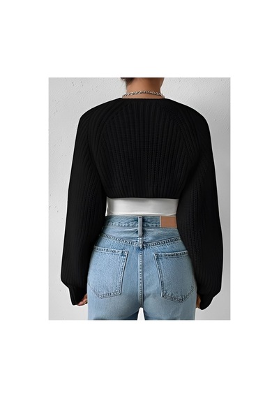 Moibody Triko Örgü Reglan Kol Bolero Hırka Kore Tarzı 4 Mevsim Siyah Siyah