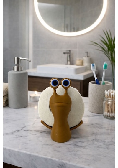 Salyangoz Tuvalet Kağıdı Tutucu Dekoratif & Fonksiyonel Banyo Dekorasyonu Banyo Organizeri Kahverengi