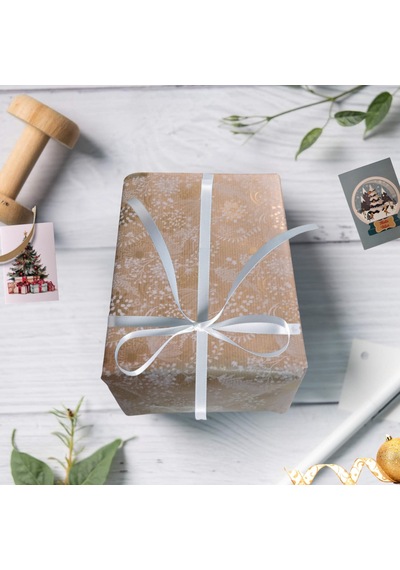 İtalyan Hediye Paketleme Kağıdı, Kraft Çiçek Yaprak Desenli Ambal