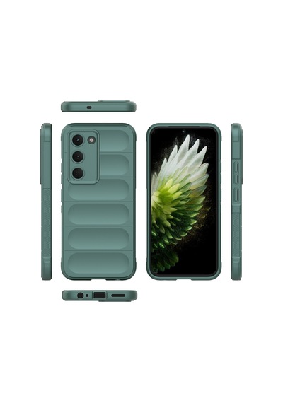 Tecno Spark 40 Pro Kılıf Kamera Korumalı Esnek Silikon Parmak Şeritli Erd Koyu Yeşil