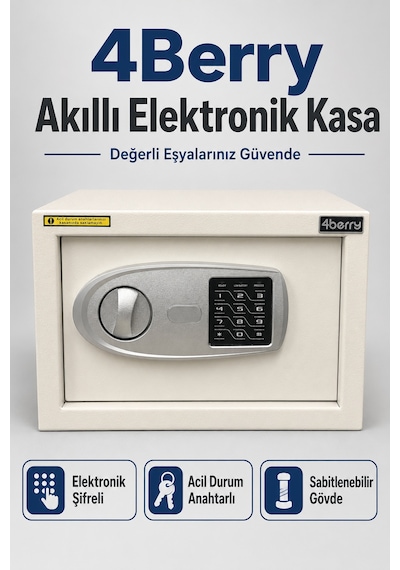 Tc-002 Akıllı Elektronik Kasa, Şifreli Çelik Para Kasası, Acil Durum Anahtarlı Ve Sabitlenebilir Güvenlik Kasası Beyaz