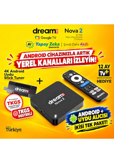 Nova 2 4k Lisanslı Android Ve Uydu Alıcısı Tuner Dönüştürücü Hediyesiyle Android 14 4k Stick Tuner + Tkgs Ayarlı