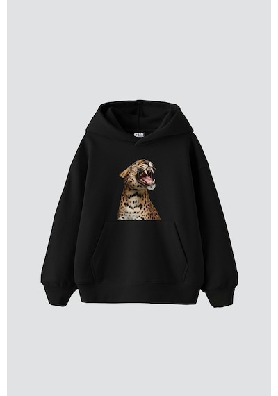Leopard Siluet Baskılı Oversize Unisex Premium Beyaz Siyah