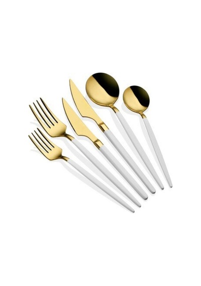 Schön Main 6 Kişilik Çatal Kaşık Bıçak Seti Parlak Gold Beyaz 36 Parça Altın - Beyaz