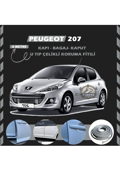 Peugeot 207 Oto Araç Kapı Koruma Fitili 5metre Parlak Gri Renk