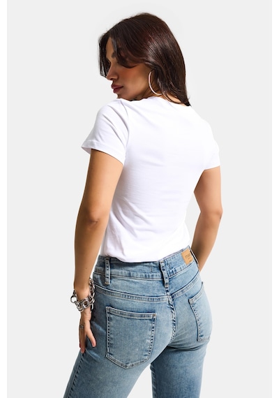 Itsbasic Kadın Beyaz S6-2 V Yaka %100 Organik Pamuk Esnek Kumaş T-shirt