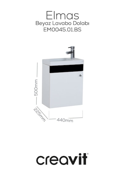 Creavit Elmas Lavabo Dolabı 45 Cm Beyaz-siyah Mat Beyaz Creavit Elmas Lavabo Dolabı 45 Cm Beyaz-siyah Mat Beyaz