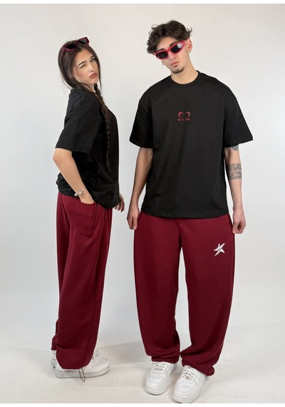 Zaee 2m Motive Taşlı Oversize T-shirt Kırmızı