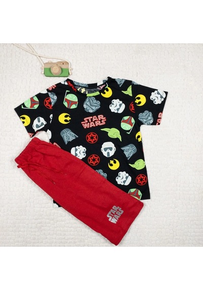 Momikon Erkek Çocuk Star Wars Baskılı Pamuklu Takım Siyah-kırmızı