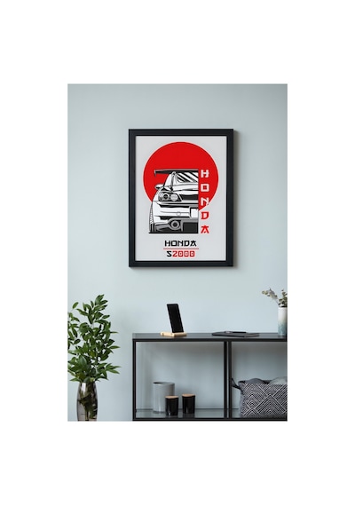 Honda S2000 Ahşap Çerçeveli Poster Tablo Vtec Spor Efsanesi Siyah
