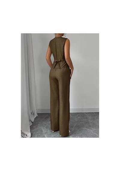Butik İstanbul Kadın Askılı Önden Düğmeli Bluz Ve Pantolon Keten Ikili Takım Kahve Butik İstanbul Kadın Askılı Önden Düğmeli Bluz Ve Pantolon Keten Ikili Takım Kahve