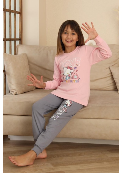 Miniğimin Cicileri Hll Kty Love Baskılı Kız Çocuk Pijama Tak... Pembe