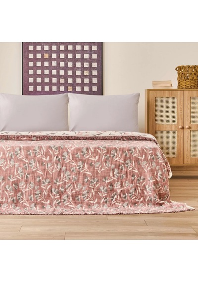 Soft Vinerya Tek Kişilik Yatak Örtüsü - Krem / Kiremit - 160x255 Cm Çok Renkli