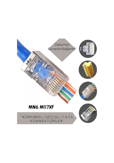 Mn6 M117xf Cat6 Jack/35 Adet-metal Ez/yeni Nesil Rj45 Cat6-8p/8c Açık Uçlu/cat6 Konnektör Metal Ez Jack, 35