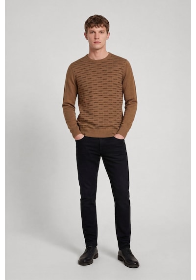 Sabri Özel Erkek Camel Normal Kesim Regular Fit Yünlü Standart Boy Dokuma Triko Kazak