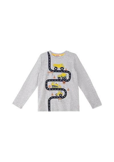 Erkek Çocuk Kışlık İnşaat Araçları Desenli Mavi Uzun Kollu 2 Parça T-Shirt Pantolon Takımı 2-8 Yaş