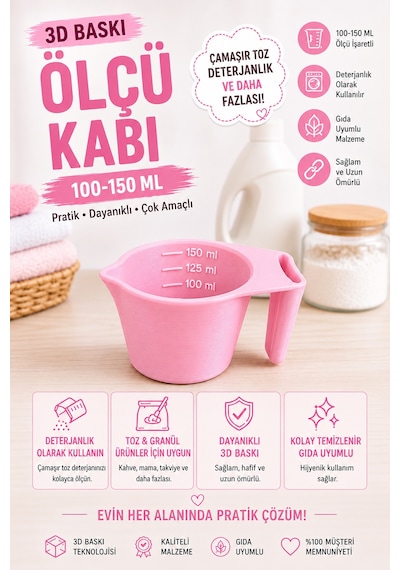 3d Baskı 100-150 Ml Ölçü Kabı Çamaşır Deterjanı, Toz Ve Granül Ölçü Kabı Gıda Uyumlu Pla - Pembe Diğer