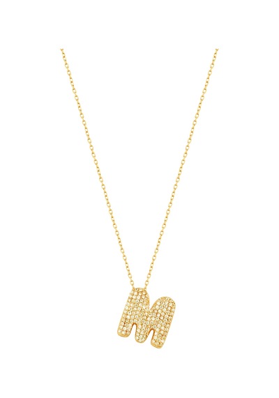Beyaz Zirkon Taşlı Gümüş Harf Kolye - M Harfi Rose Gold