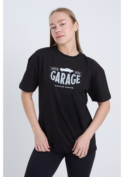Kadın Oversize Baskılı T-shirt Siyah Garage 1967 SIYAH
