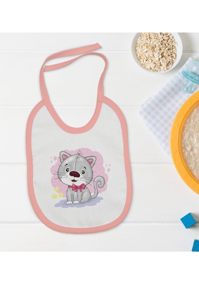 Bk Kids Sevimli Kedi Tasarımlı Pembe Bebek Mama Önlüğü Pembe