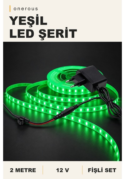 Onerous 2 M 12v Yeşil Led Şerit, Fişli