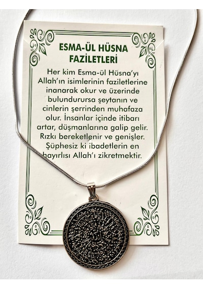 Esmaül Hüsna Ve Faziletleri Dua Temal Manevi Koruyucu Dini Çelik Kolye Gümüş