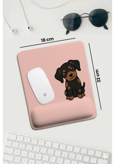 Sonictouch Pembe Bilek Destekli Yavru Köpek Dikdörtgen Pürüzsüz Yüzey Ergonomik Mouse Pad 18x22cm Mousepad