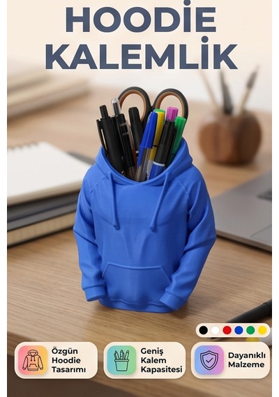 Hoodie Tasarımlı Dekoratif Kalemlik Mavi