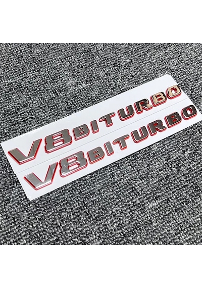 V8 Biturbo Çamurluk Yazısı Seti 2'li Krom Kırmızı 3m 3d Abs Mercedes Sl