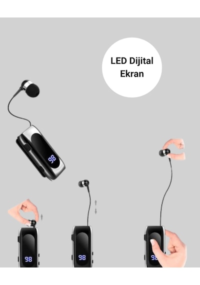 Bluetooth 5.2 Klipsli Kablosuz Kulaklık - Dijital Ekran & Titreşimli Uyarı Yeni Nesil