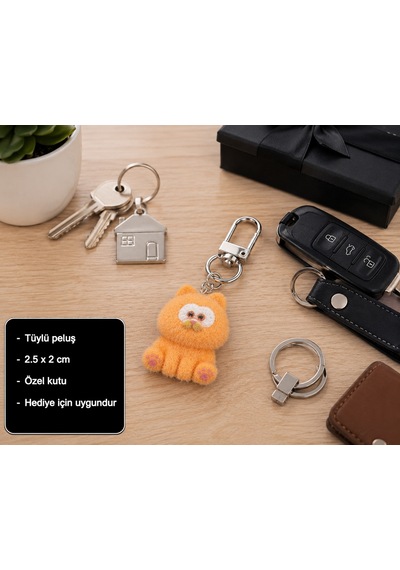 Miyu Turuncu Peluş Kedi Charm Anahtarlık Sevimli Mini Çanta Aksesuarı Hediye