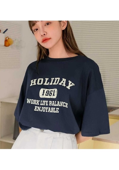 Kozia Outdoors Malkoçbey Holiday Baskili Oversize Unisex Basic T-shirt Lacivert